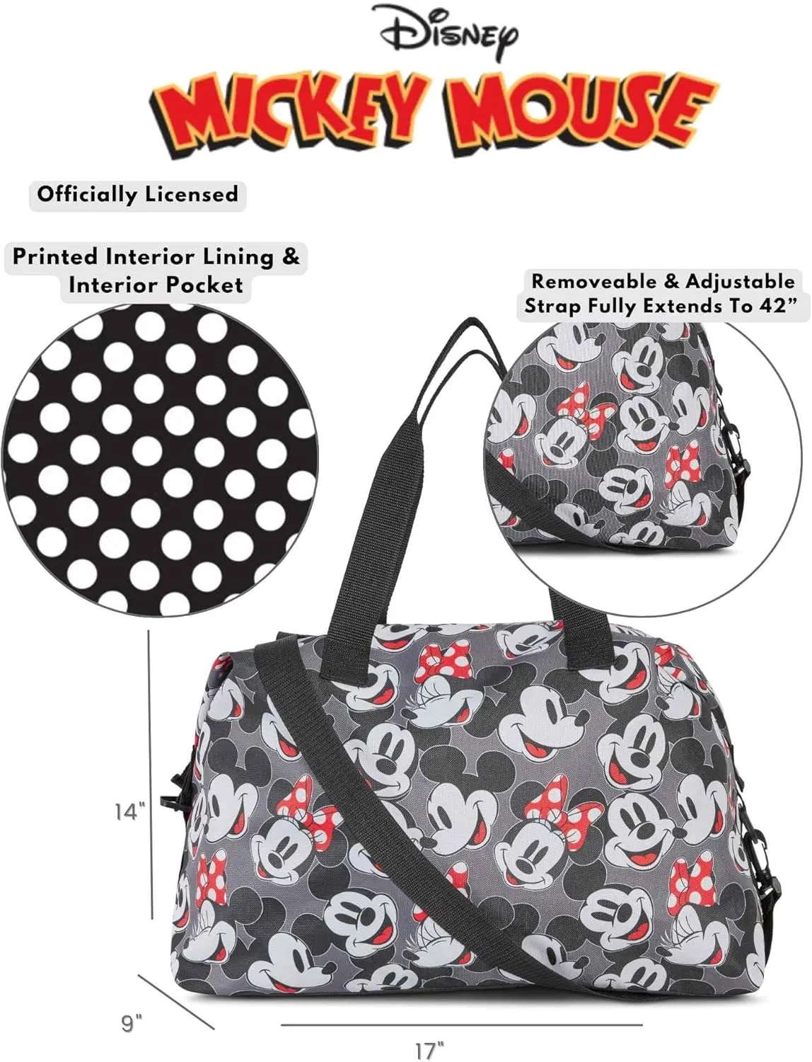 Disney Tote Duffel Bag Mickey Mouse Friends All Over Print Weekender Travel
