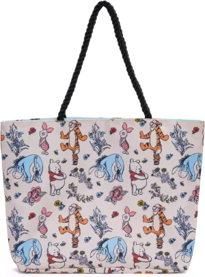 Disney Winnie the Pooh Tote Bag for Women, Eeyore Piglet Tigger Floral Print Lightweight Travel Bag, Large Canvas Purse, Outfit Accessory, Work Tote, Everyday Carry-All Tote