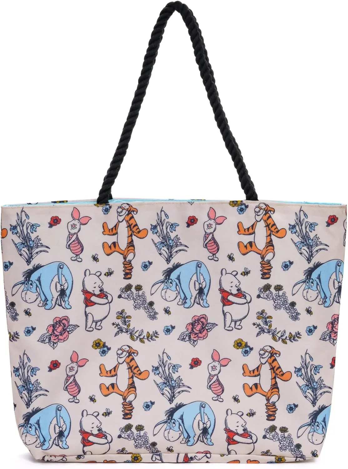 Disney Winnie the Pooh Tote Bag for Women, Eeyore Piglet Tigger Floral Print Lightweight Travel Bag, Large Canvas Purse, Outfit Accessory, Work Tote, Everyday Carry-All Tote