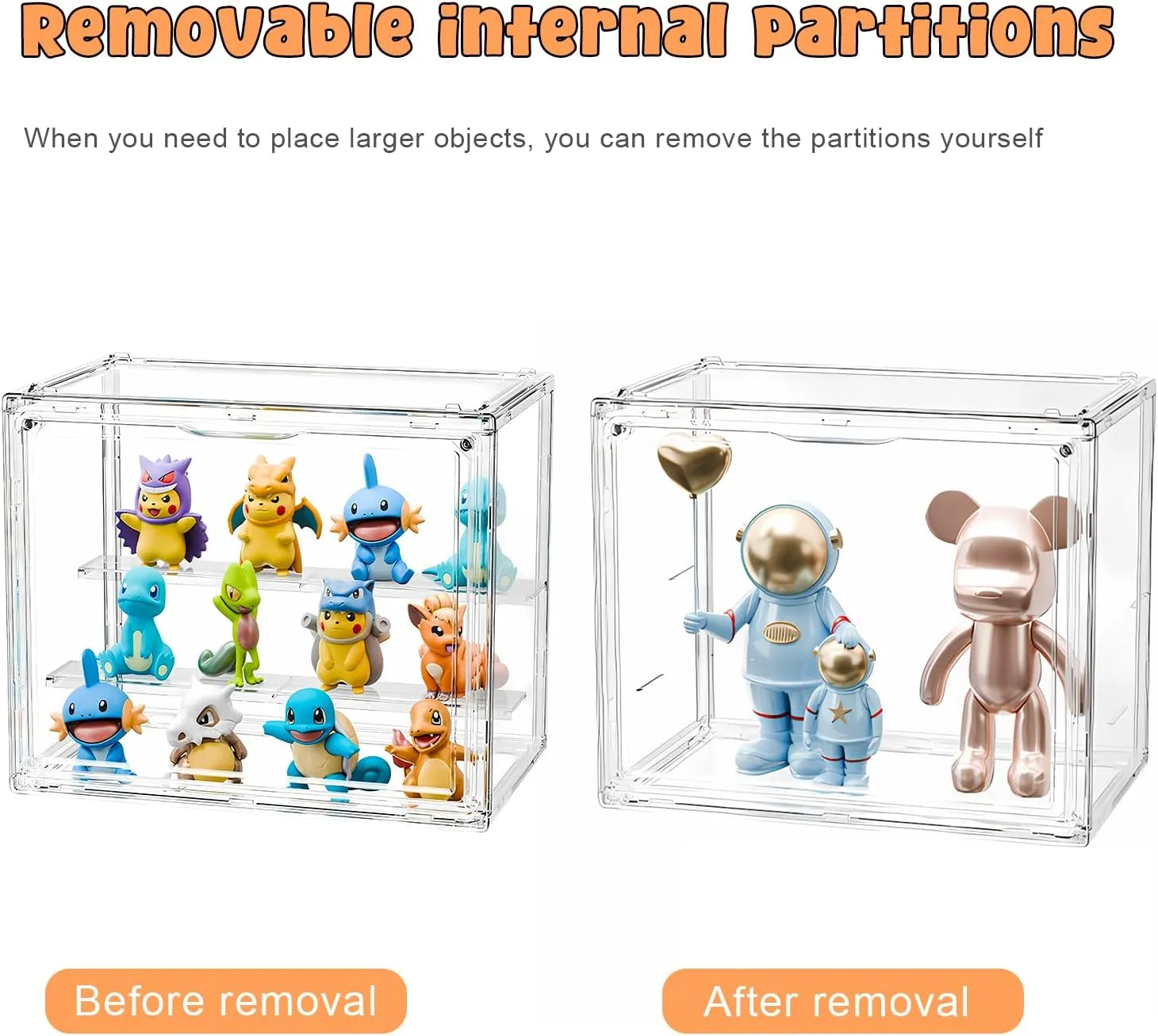 Display Case for Figurines, Acrylic Clear Box for Collectibles, Adjustable Layers for Figures Stackable Makeup Storage Box 27×23×18cm (Clear 2 Pack, Small)