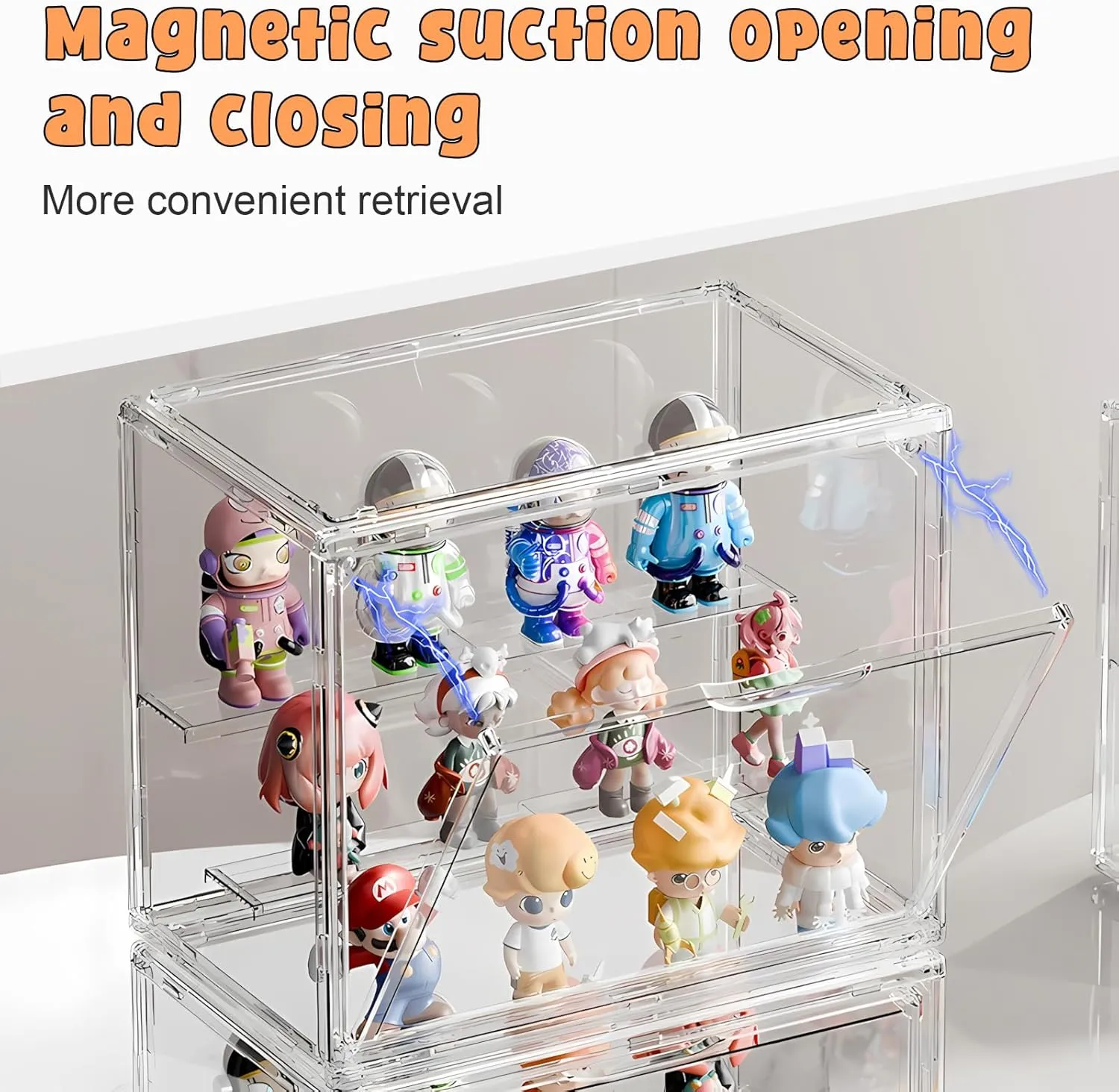 Display Case for Figurines, Acrylic Clear Box for Collectibles, Adjustable Layers for Figures Stackable Makeup Storage Box 27×23×18cm (Clear 2 Pack, Small)