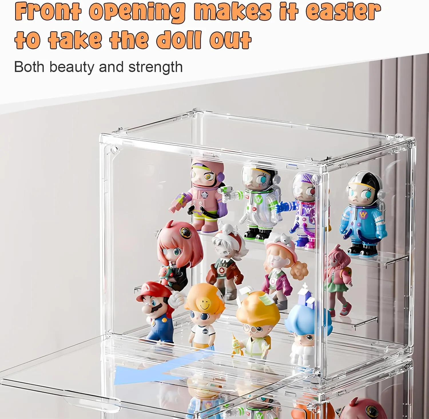 Display Case for Figurines, Acrylic Clear Box for Collectibles, Adjustable Layers for Figures Stackable Makeup Storage Box 27×23×18cm (Clear 2 Pack, Small)