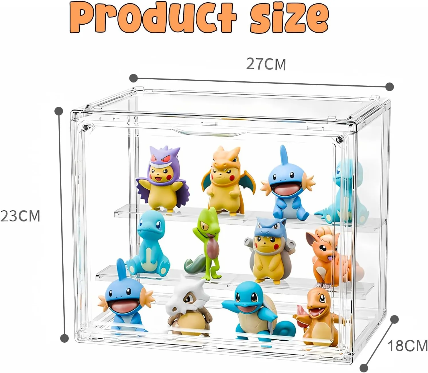 Display Case for Figurines, Acrylic Clear Box for Collectibles, Adjustable Layers for Figures Stackable Makeup Storage Box 27×23×18cm (Clear 2 Pack, Small)