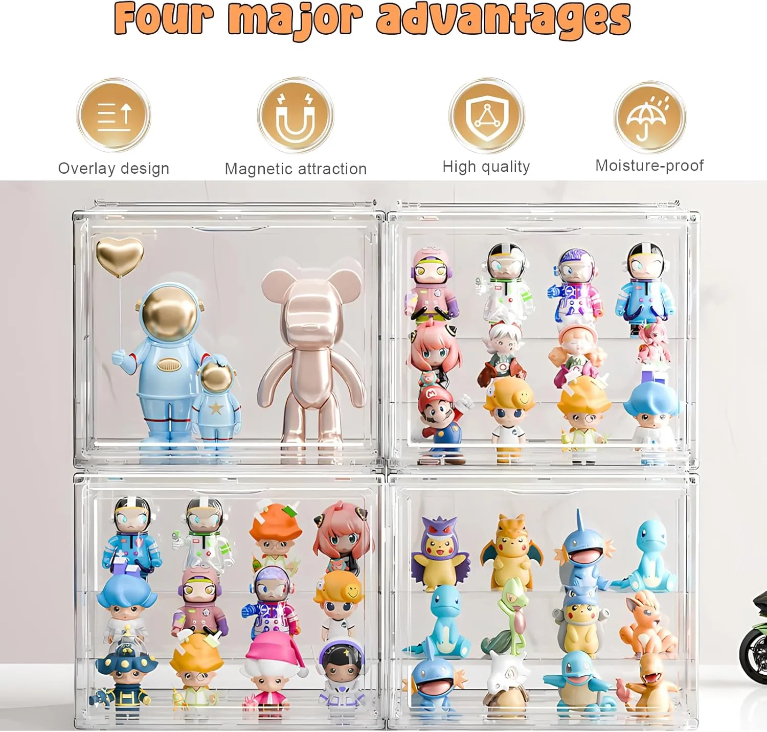 Display Case for Figurines, Acrylic Clear Box for Collectibles, Adjustable Layers for Figures Stackable Makeup Storage Box 27×23×18cm (Clear 2 Pack, Small)