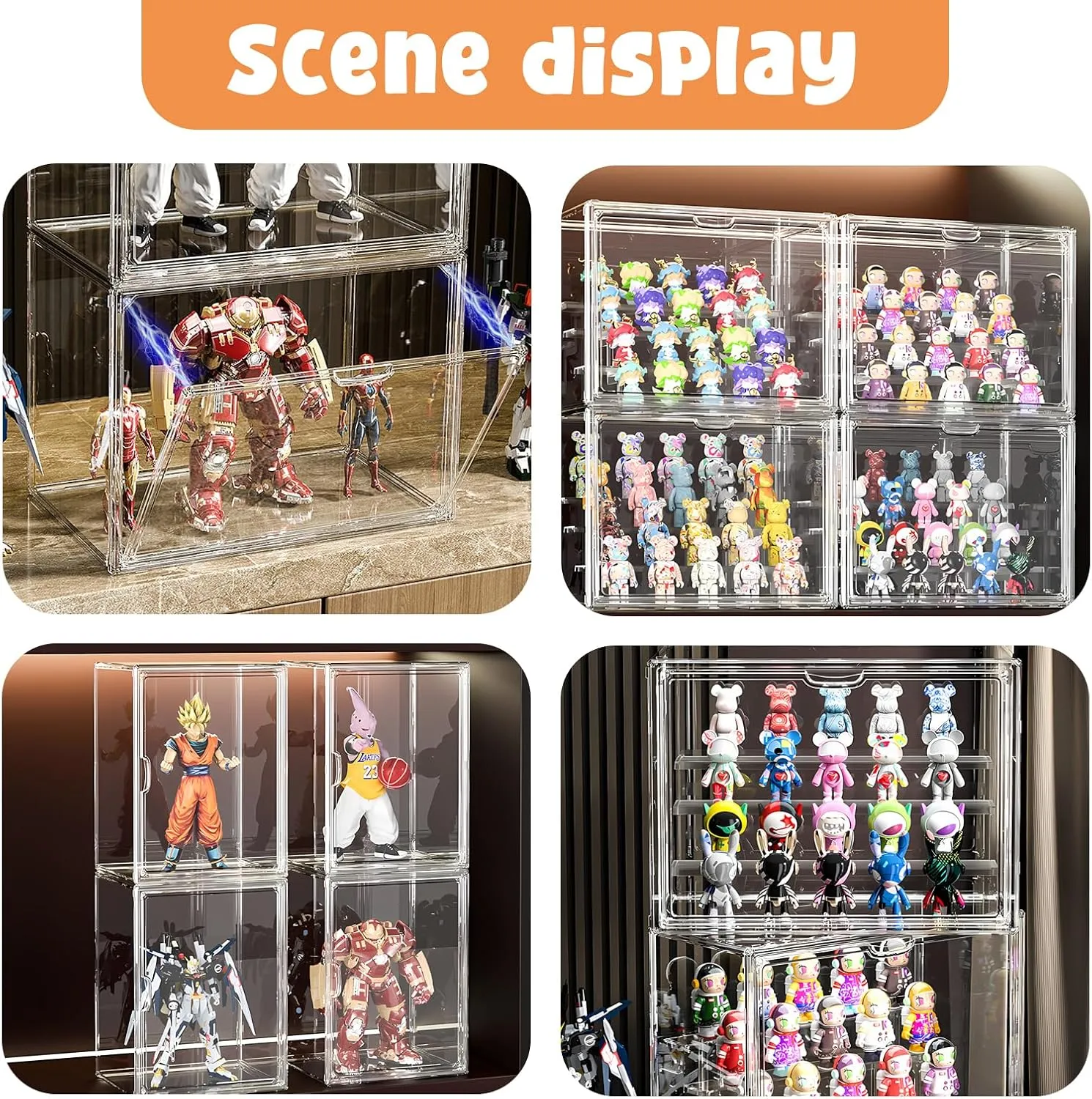 Display Case for Figurines, Acrylic Clear Box for Collectibles, Adjustable Layers for Figures Stackable Makeup Storage Box 36×27×23cm (Clear 1 Pack, Large)