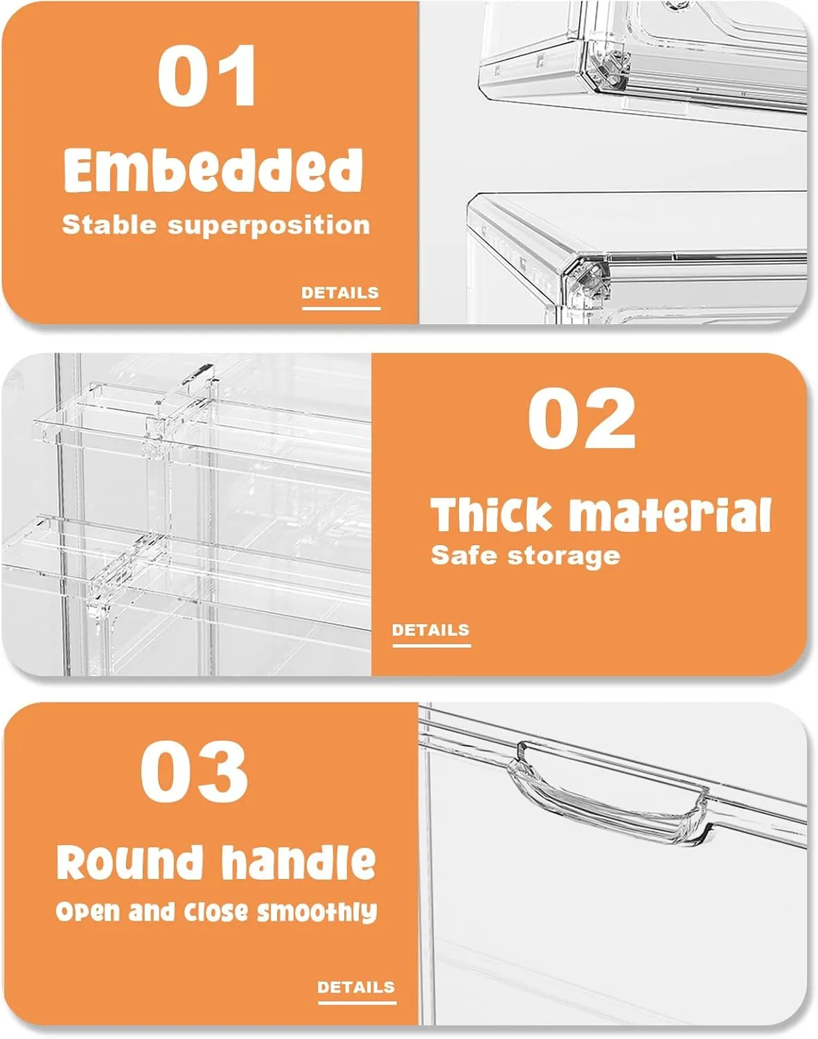 Display Case for Figurines, Acrylic Clear Box for Collectibles, Adjustable Layers for Figures Stackable Makeup Storage Box 36×27×23cm (Clear 1 Pack, Large)