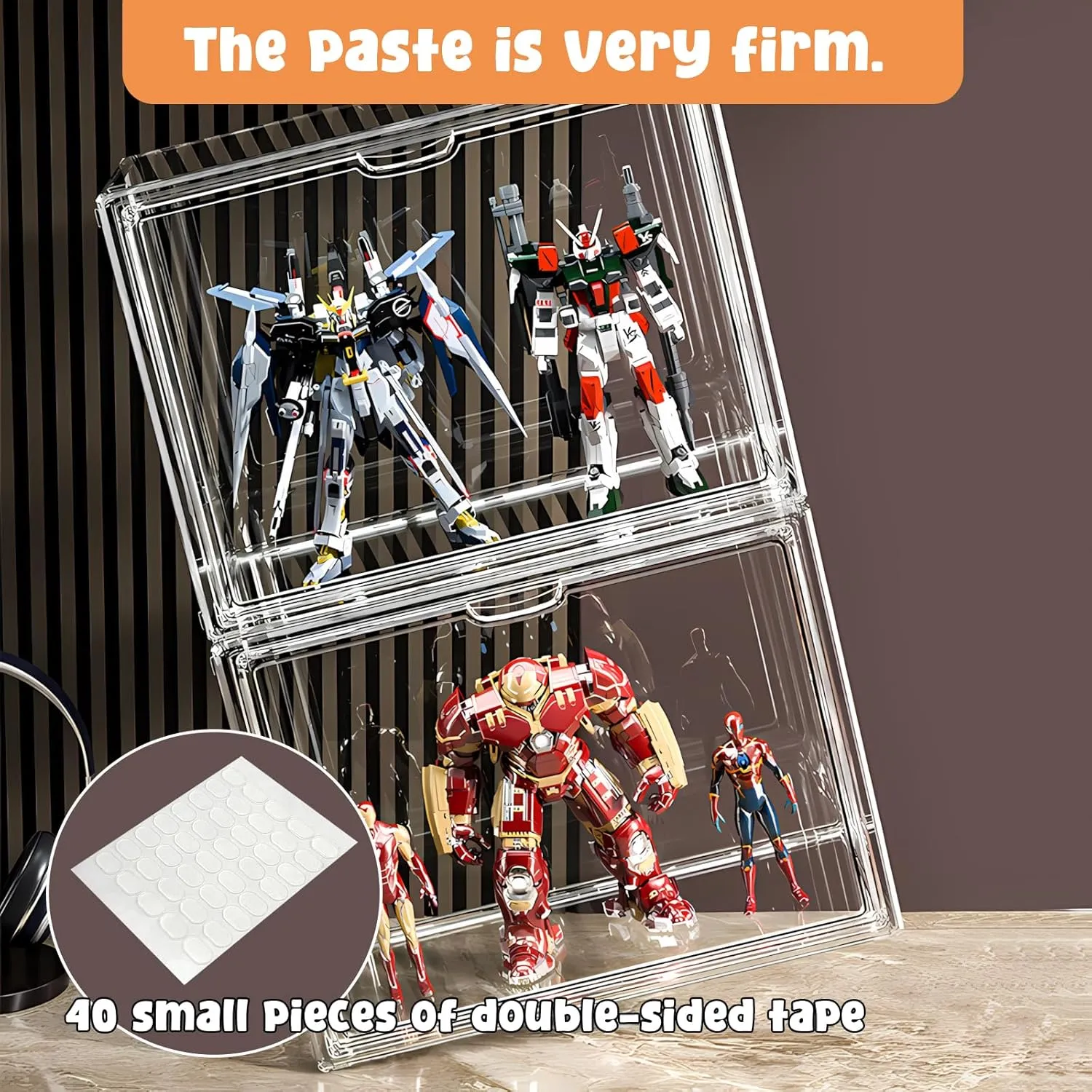 Display Case for Figurines, Acrylic Clear Box for Collectibles, Adjustable Layers for Figures Stackable Makeup Storage Box 36×27×23cm (Clear 1 Pack, Large)