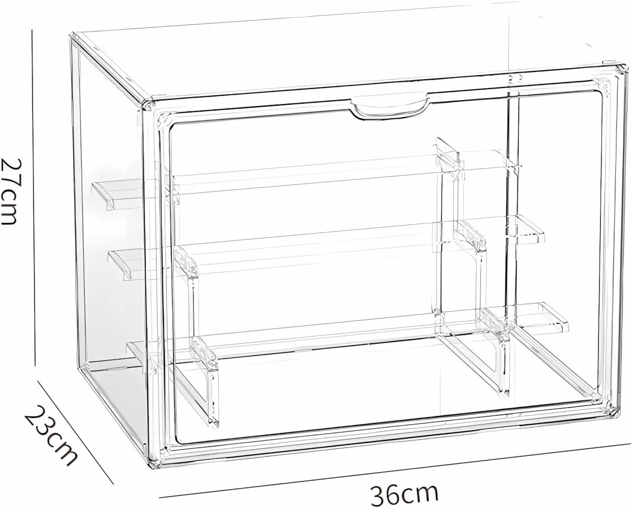 Display Case for Figurines, Acrylic Clear Box for Collectibles, Adjustable Layers for Figures Stackable Makeup Storage Box 36×27×23cm (Clear 1 Pack, Large)