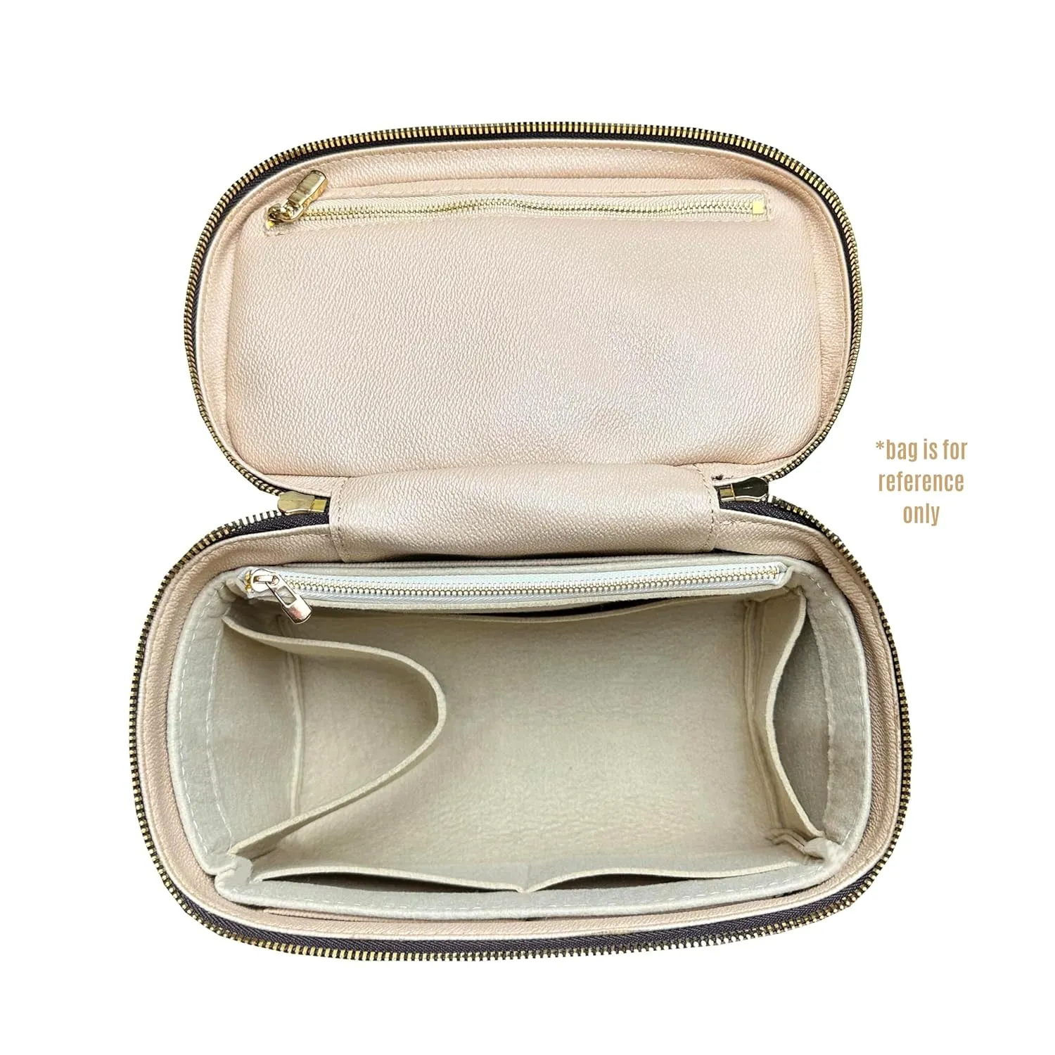 Divitize Premium Bag Organizer for Nice bb Organizer Insert, Handmade Liner Protector Fits Nice Mini Vanity PM Organizer, Nice Makeup Bag Felt Snug Sturdy Fit (Nice BB, Beige)