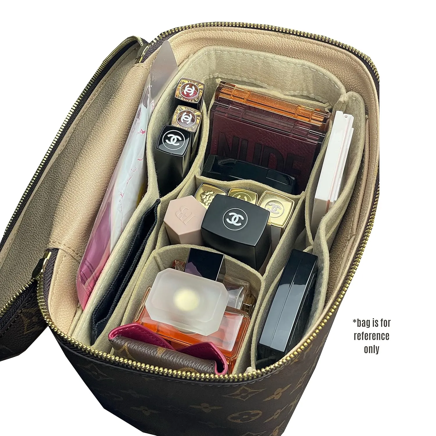 Divitize Premium Bag Organizer for Nice bb Organizer Insert, Handmade Liner Protector Fits Nice Mini Vanity PM Organizer, Nice Makeup Bag Felt Snug Sturdy Fit (Nice BB, Beige)