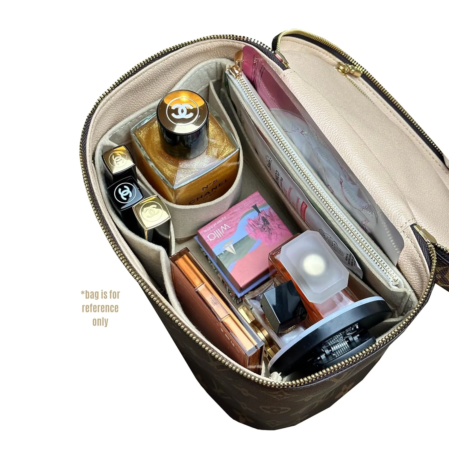 Divitize Premium Bag Organizer for Nice bb Organizer Insert, Handmade Liner Protector Fits Nice Mini Vanity PM Organizer, Nice Makeup Bag Felt Snug Sturdy Fit (Nice BB, Beige)