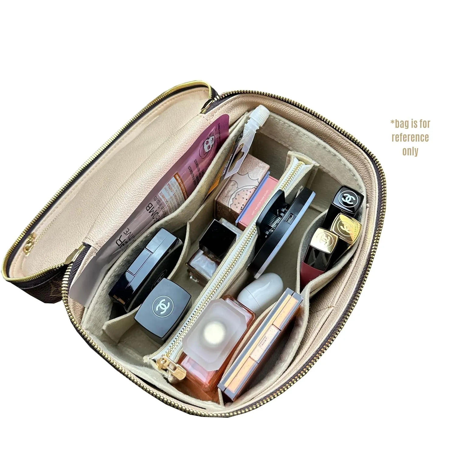 Divitize Premium Bag Organizer for Nice bb Organizer Insert, Handmade Liner Protector Fits Nice Mini Vanity PM Organizer, Nice Makeup Bag Felt Snug Sturdy Fit (Nice BB, Beige)