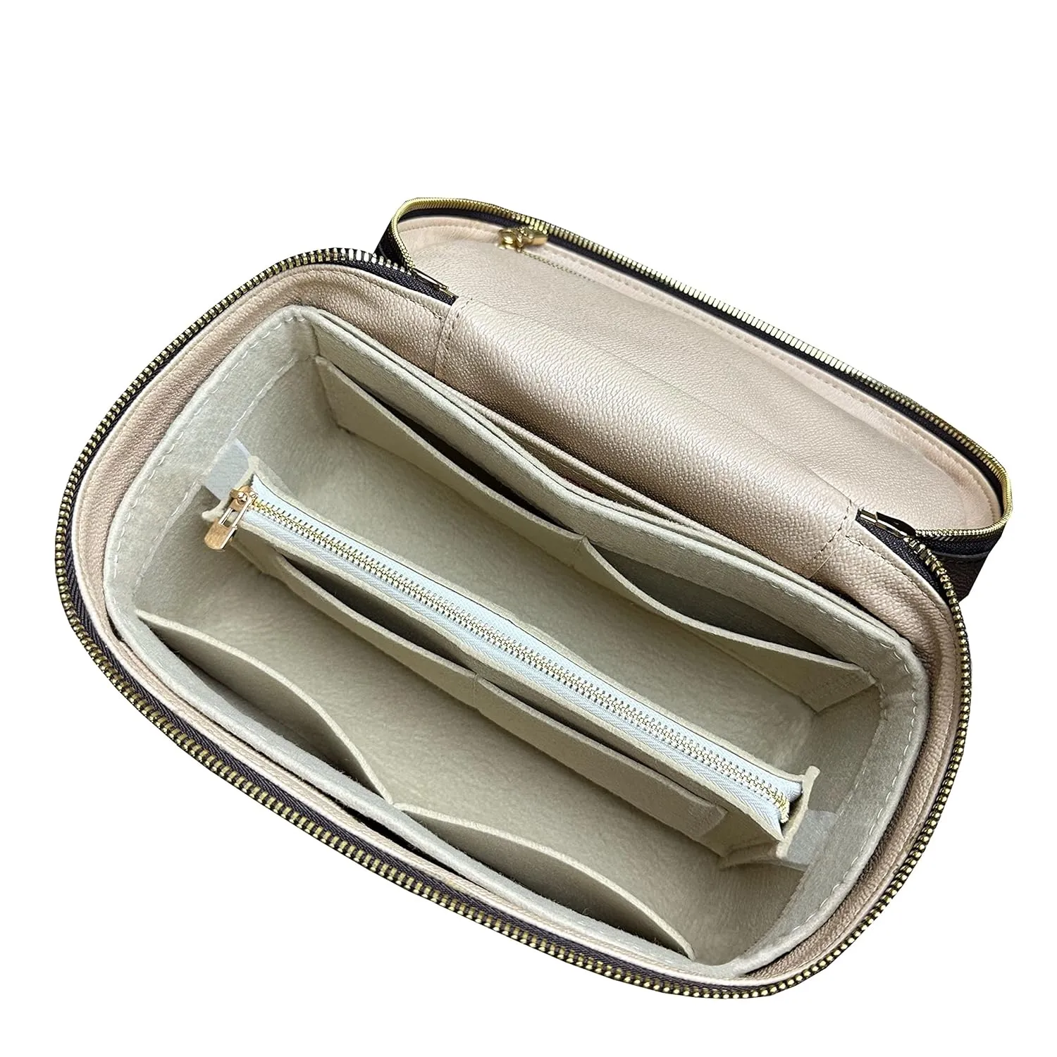 Divitize Premium Bag Organizer for Nice bb Organizer Insert, Handmade Liner Protector Fits Nice Mini Vanity PM Organizer, Nice Makeup Bag Felt Snug Sturdy Fit (Nice BB, Beige)