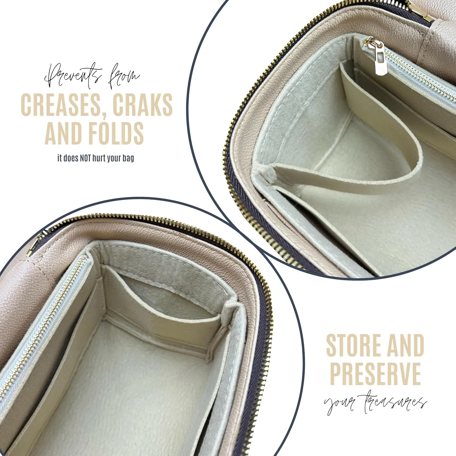 Divitize Premium Bag Organizer for Nice bb Organizer Insert, Handmade Liner Protector Fits Nice Mini Vanity PM Organizer, Nice Makeup Bag Felt Snug Sturdy Fit (Nice BB, Beige)