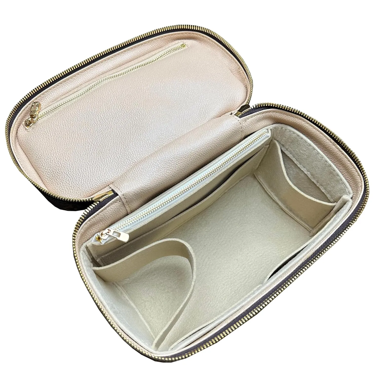Divitize Premium Bag Organizer for Nice bb Organizer Insert, Handmade Liner Protector Fits Nice Mini Vanity PM Organizer, Nice Makeup Bag Felt Snug Sturdy Fit (Nice BB, Beige)