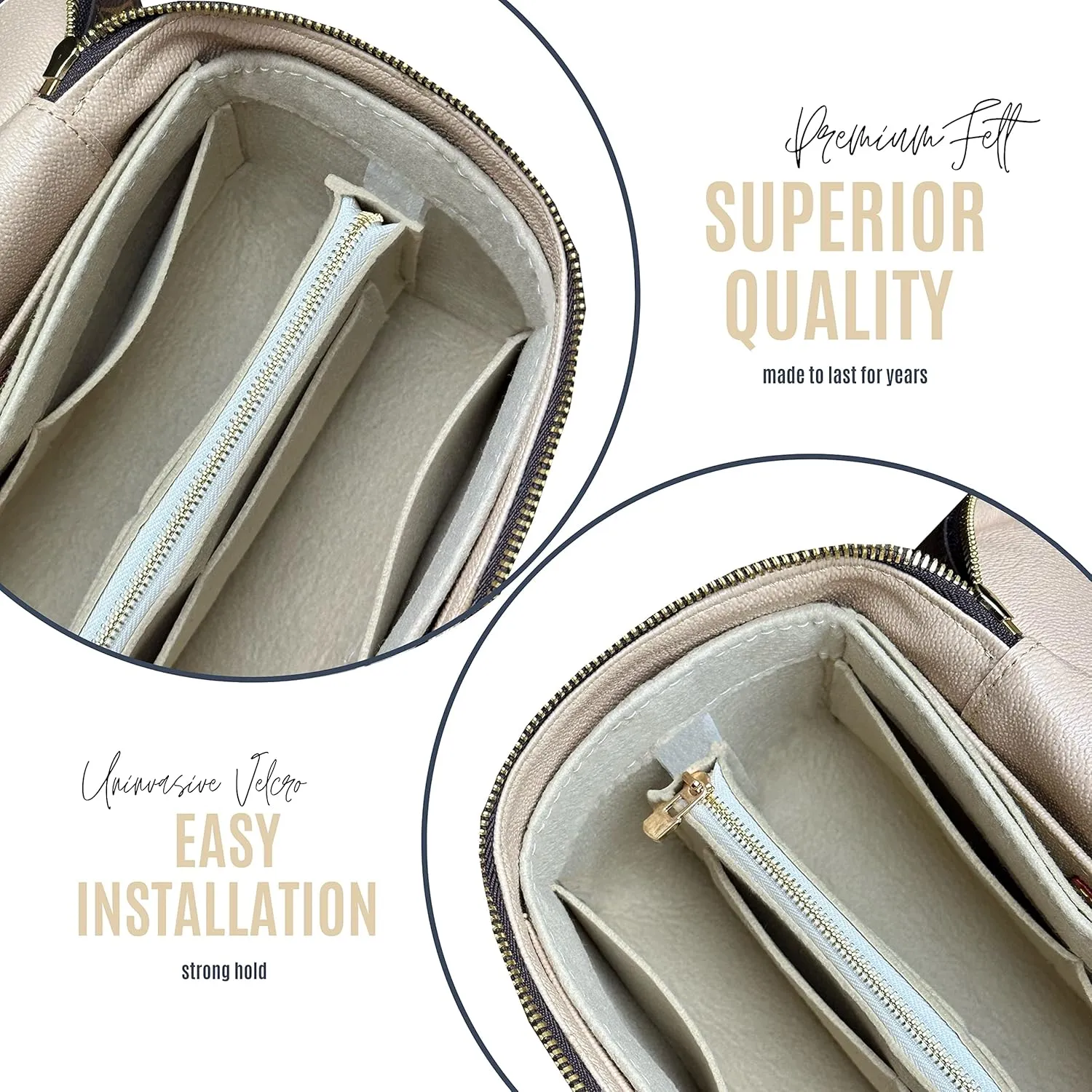 Divitize Premium Bag Organizer for Nice bb Organizer Insert, Handmade Liner Protector Fits Nice Mini Vanity PM Organizer, Nice Makeup Bag Felt Snug Sturdy Fit (Nice BB, Beige)