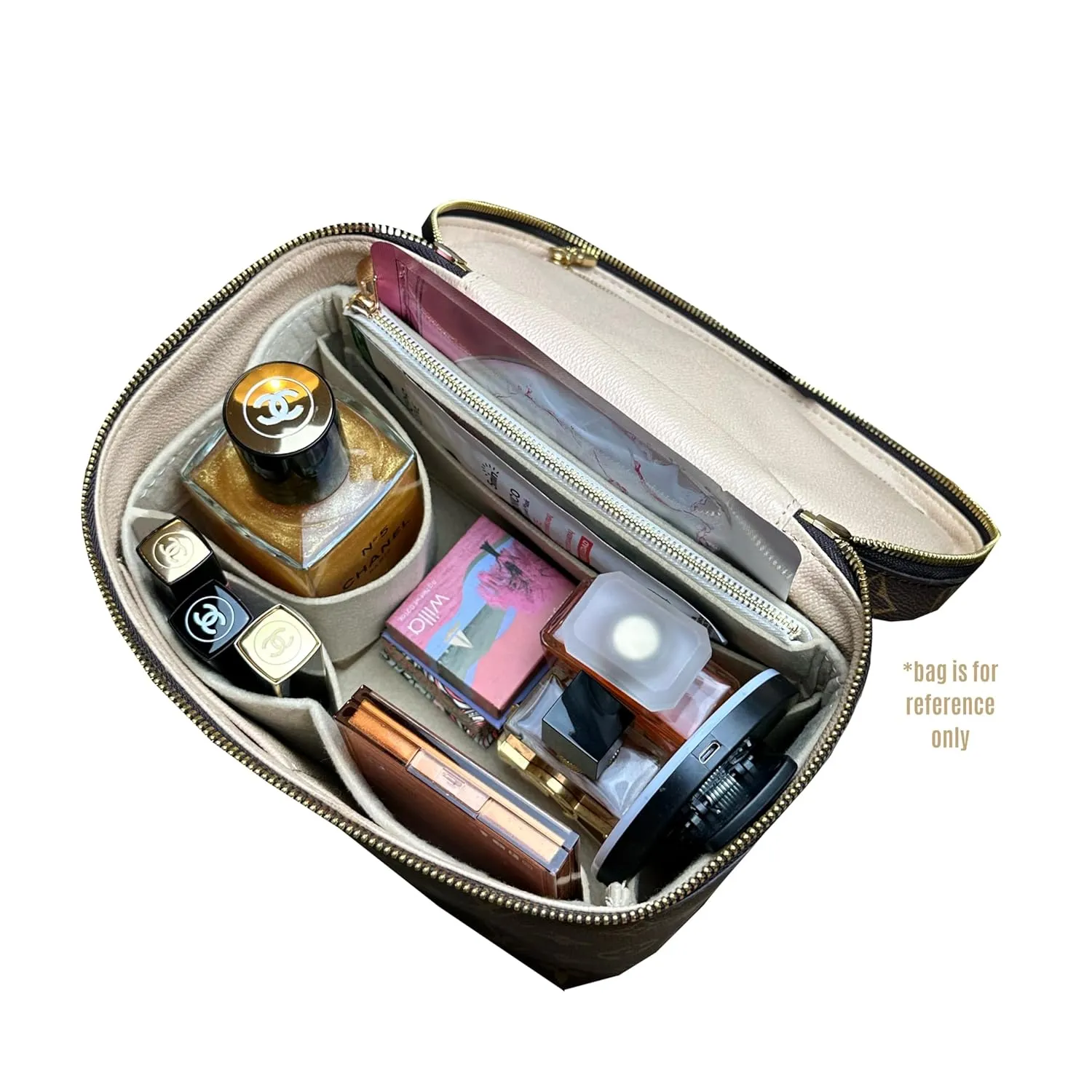 Divitize Premium Bag Organizer for Nice bb Organizer Insert, Handmade Liner Protector Fits Nice Mini Vanity PM Organizer, Nice Makeup Bag Felt Snug Sturdy Fit (Nice BB, Beige)