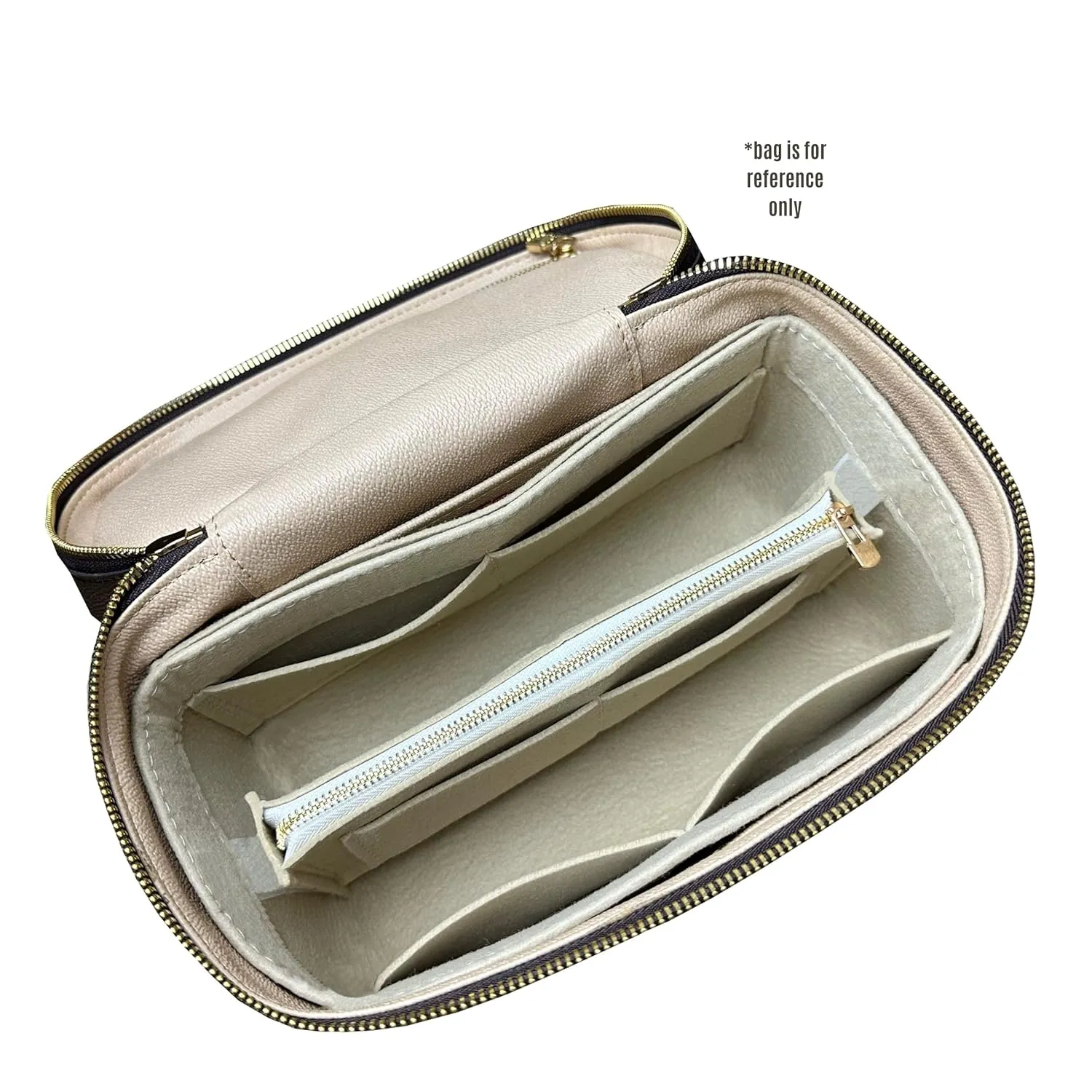 Divitize Premium Bag Organizer for Nice bb Organizer Insert, Handmade Liner Protector Fits Nice Mini Vanity PM Organizer, Nice Makeup Bag Felt Snug Sturdy Fit (Nice BB, Beige)