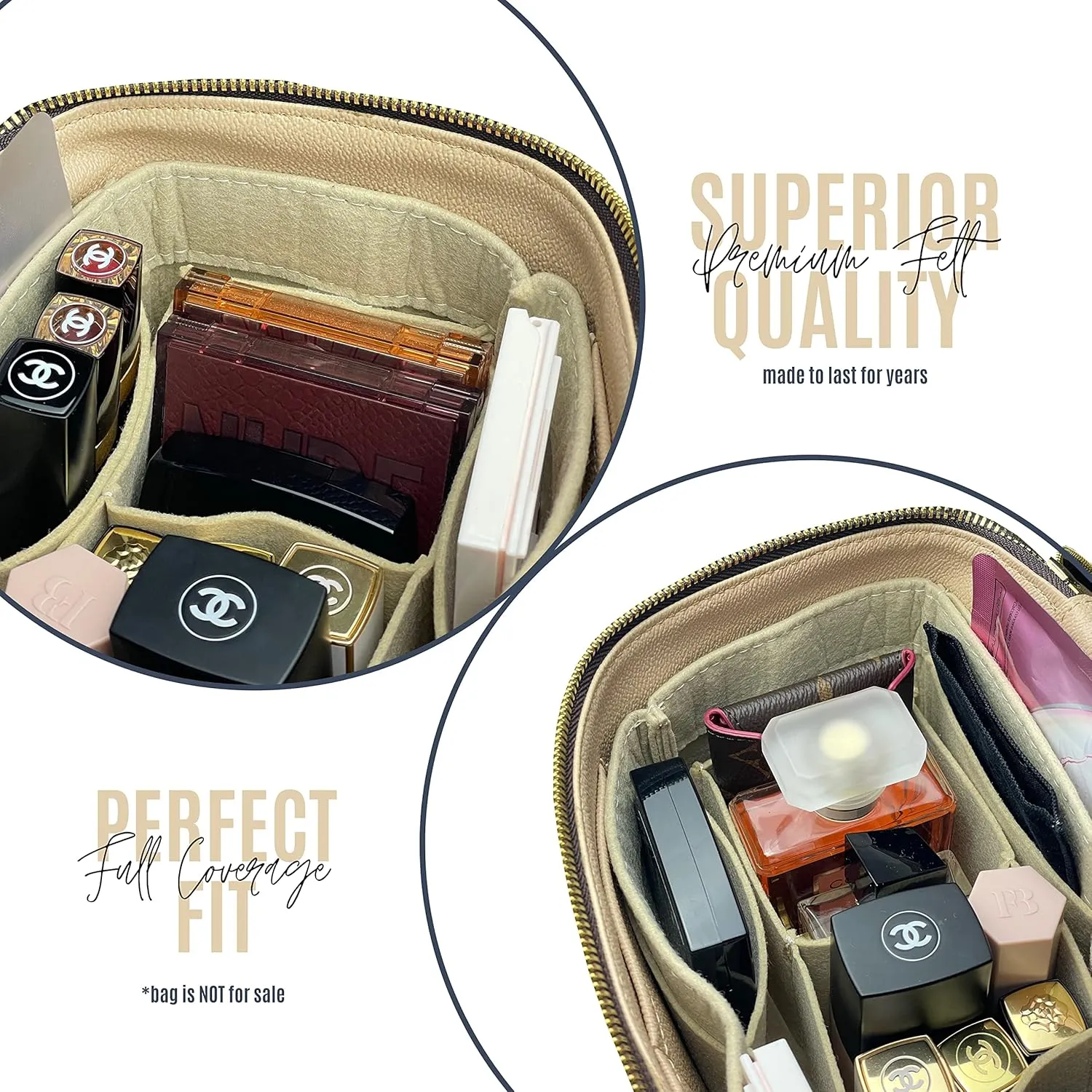 Divitize Premium Bag Organizer for Nice bb Organizer Insert, Handmade Liner Protector Fits Nice Mini Vanity PM Organizer, Nice Makeup Bag Felt Snug Sturdy Fit (Nice BB, Beige)