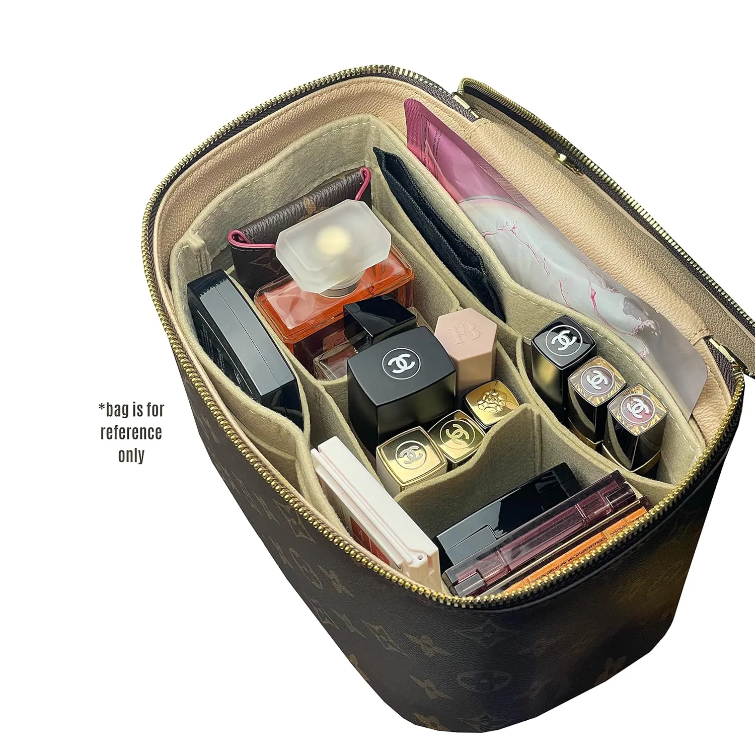 Divitize Premium Bag Organizer for Nice bb Organizer Insert, Handmade Liner Protector Fits Nice Mini Vanity PM Organizer, Nice Makeup Bag Felt Snug Sturdy Fit (Nice BB, Beige)