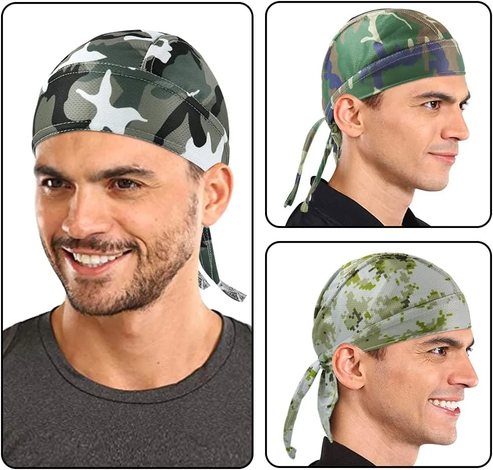DOCILA 3 Pcs Do Rags for Men Skull Cap Bandana Hat Breathable Helmet Linner Beanie