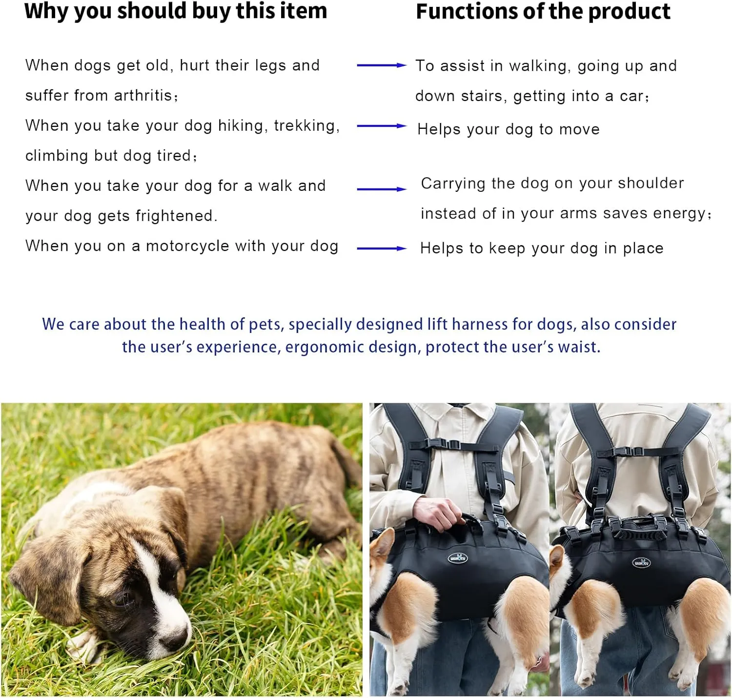 Dog Backpack Carrier for Medium Dogs Emergency Backpack, Old, Disabled, Joint Injuries, Arthritis, Rehabilitation Carrier Nail Trimming, Senior Dogs Up and Down Stairs, Cars(66-88LBS)