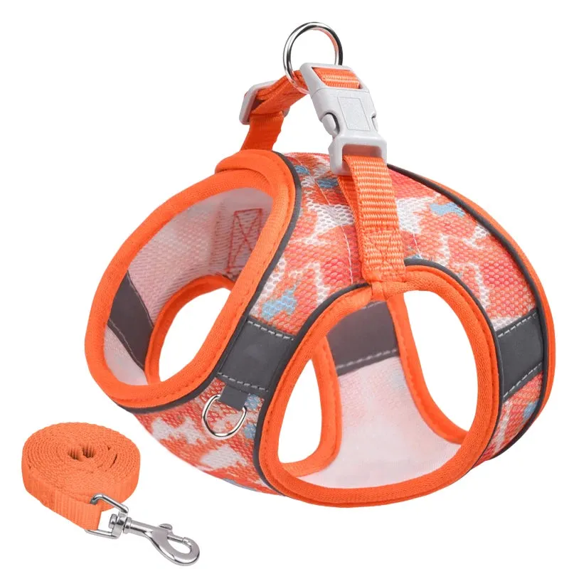Dog Harness Leash Set Breathable Pet Chest Strap Puppy Kitten Reflective Vest for Small Medium Dogs Cats Chihuahua Walking Lead