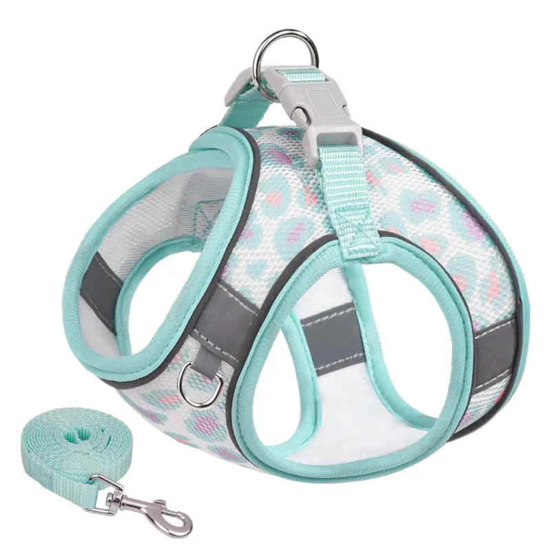 Dog Harness Leash Set Breathable Pet Chest Strap Puppy Kitten Reflective Vest for Small Medium Dogs Cats Chihuahua Walking Lead
