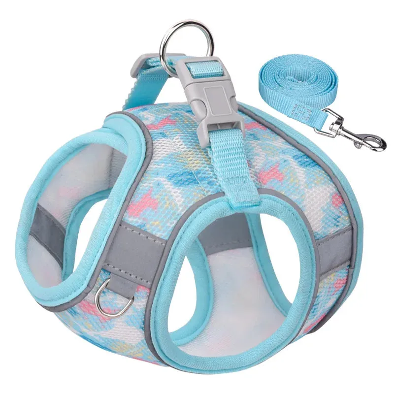 Dog Harness Leash Set Breathable Pet Chest Strap Puppy Kitten Reflective Vest for Small Medium Dogs Cats Chihuahua Walking Lead