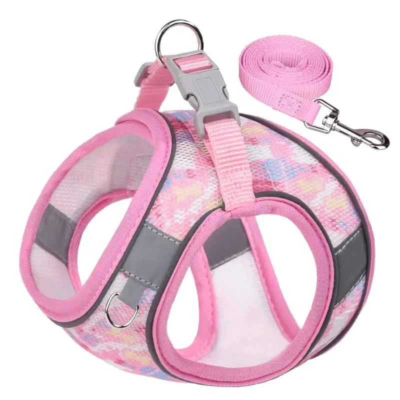 Dog Harness Leash Set Breathable Pet Chest Strap Puppy Kitten Reflective Vest for Small Medium Dogs Cats Chihuahua Walking Lead