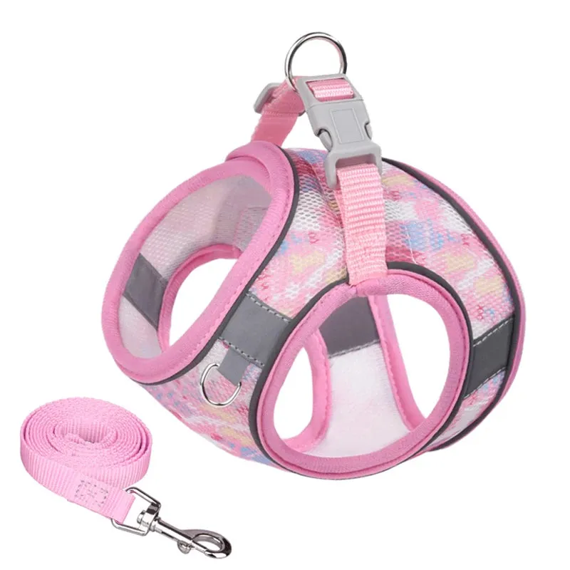 Dog Harness Leash Set Breathable Pet Chest Strap Puppy Kitten Reflective Vest for Small Medium Dogs Cats Chihuahua Walking Lead