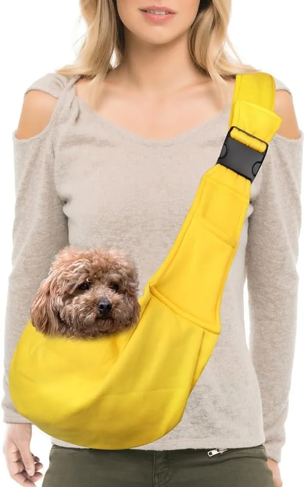 Dog Sling Carrier for Small Dogs, Puppy Sling Carrier with Adjustable Strap, Front Pocket & Safety Belt, Hands-Free Pet Carring Holder for Traveling, Outdoor