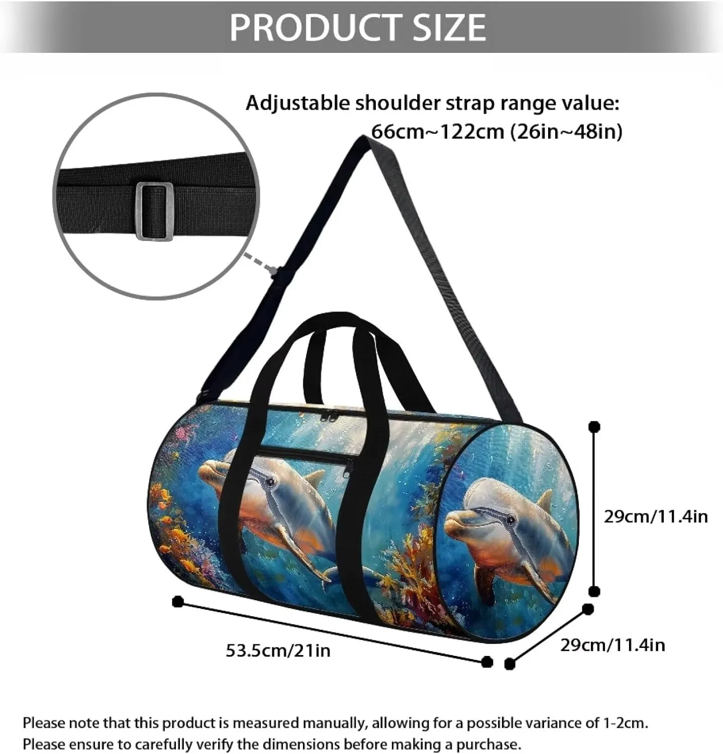 Dolphin Fish Seaweed Print Travel Duffle Bag, Weekend Travel Bag Gym Bag for Women and Men, Overnight Bag Luggage Bag with An Anti-Theft Pocket