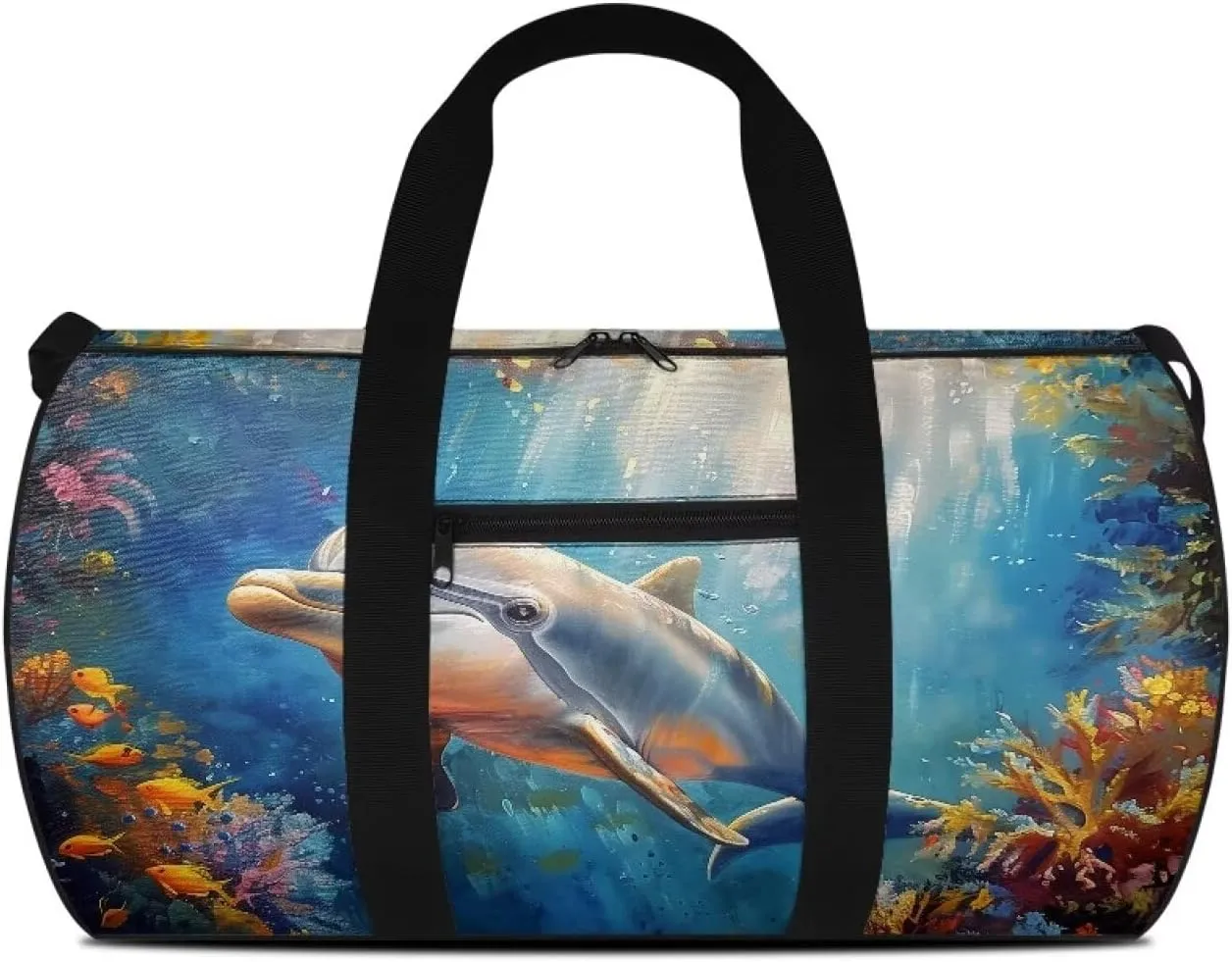 Dolphin Fish Seaweed Print Travel Duffle Bag, Weekend Travel Bag Gym Bag for Women and Men, Overnight Bag Luggage Bag with An Anti-Theft Pocket