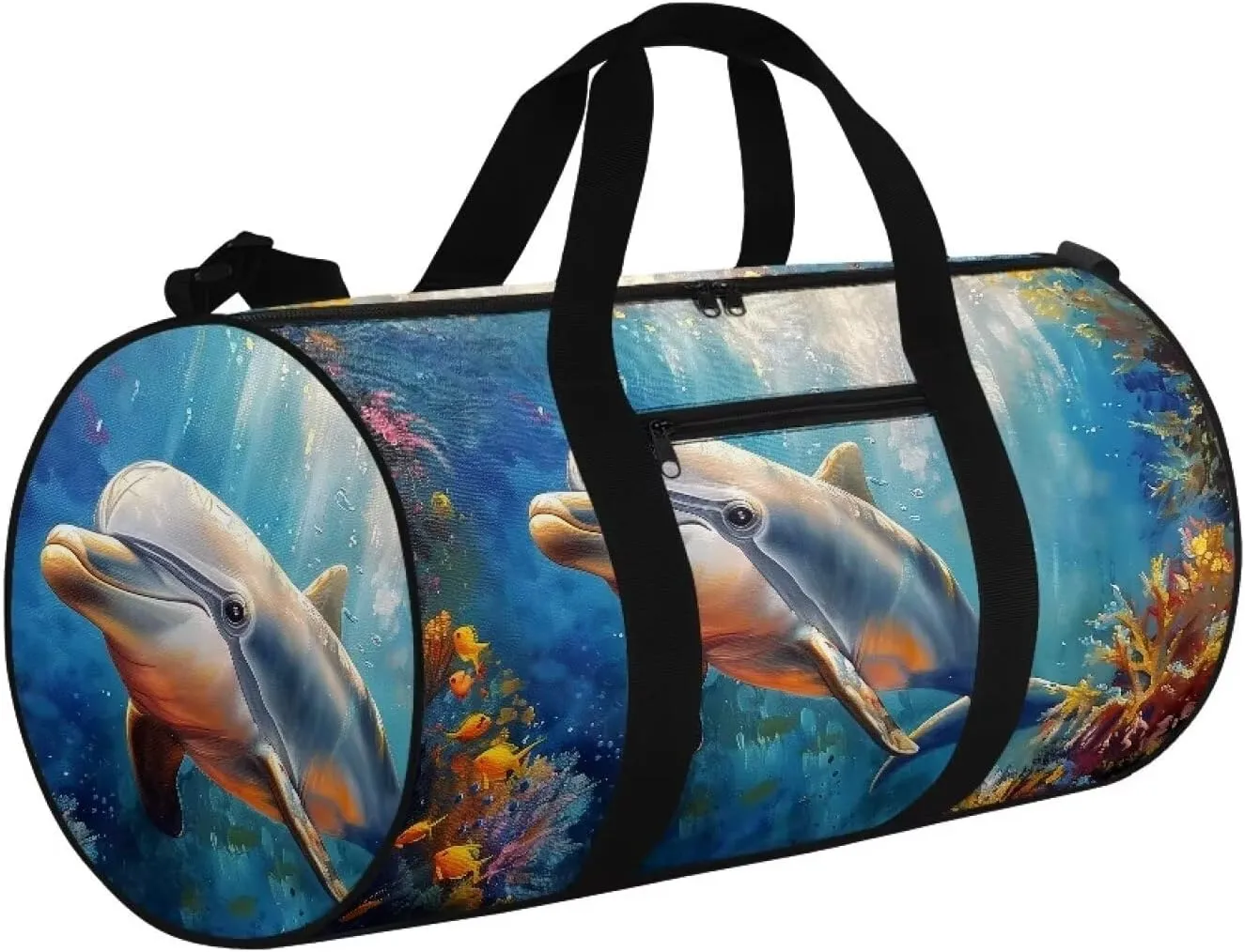 Dolphin Fish Seaweed Print Travel Duffle Bag, Weekend Travel Bag Gym Bag for Women and Men, Overnight Bag Luggage Bag with An Anti-Theft Pocket
