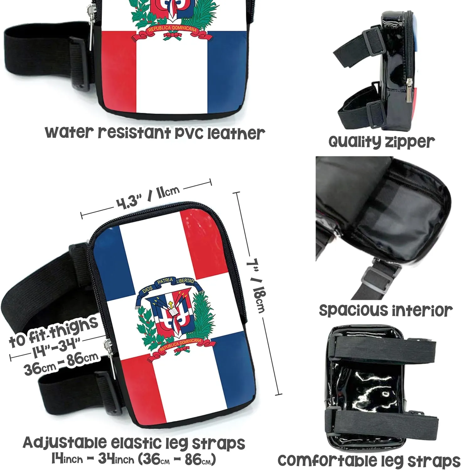 Dominican Republic Flag Thigh Bag | Leg Harness for Women | Outdoor Leg Pouch | Carnival Hiking Travel Fanny Pack with Adjustable Straps | Dominican Republic