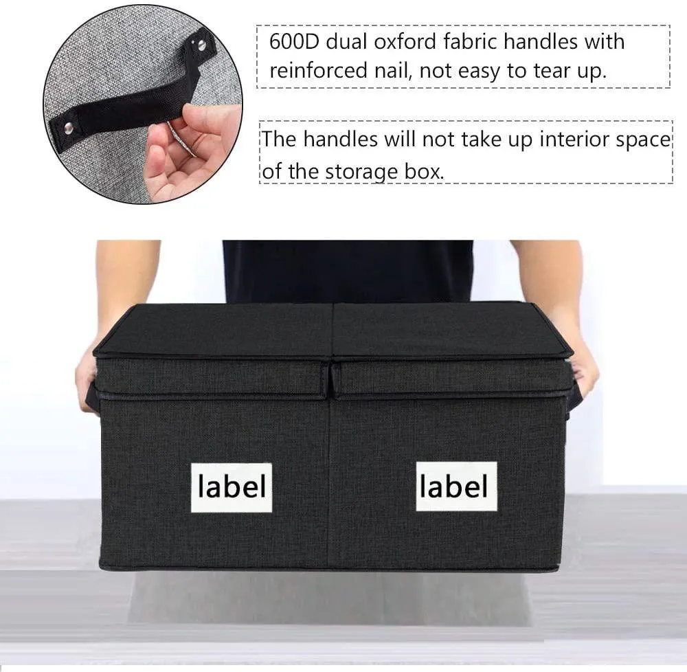DOUBLE R BAGS Decorative Fabric Storage Boxes with Lid (Black, Pack Of 2 Large)