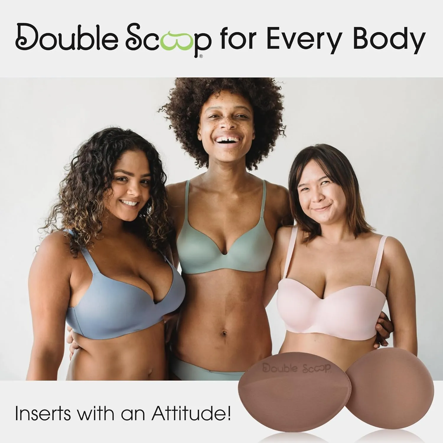 Double Scoop® Push Up Inserts w/Bonus Tape Sticky Strips, Instant Breast Implants, Replacement Bra Pads, Add a Cup A/B,C,D