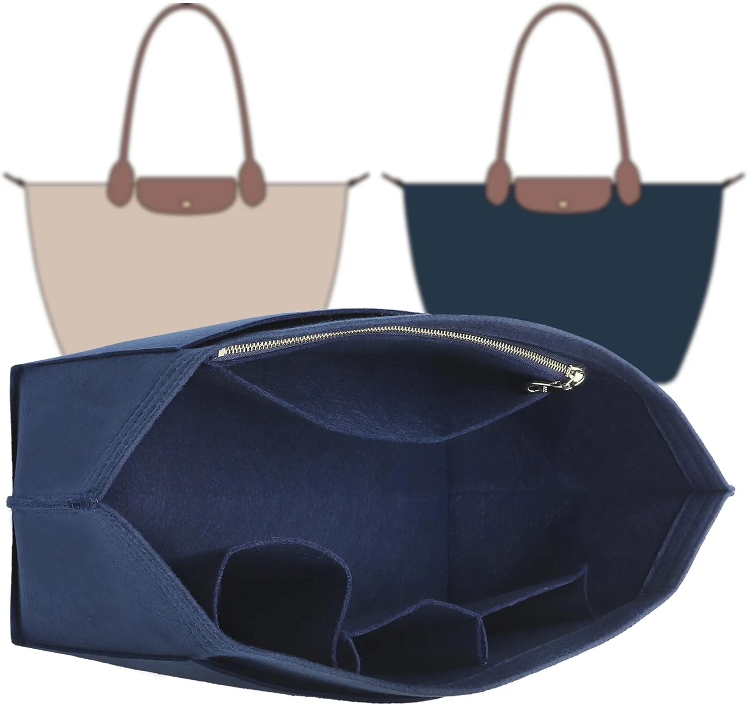 Doxo Longchamp Purse Organizer Insert Bag Compatible withle pliage Large Tote Handbags (L,Blue Nuit)