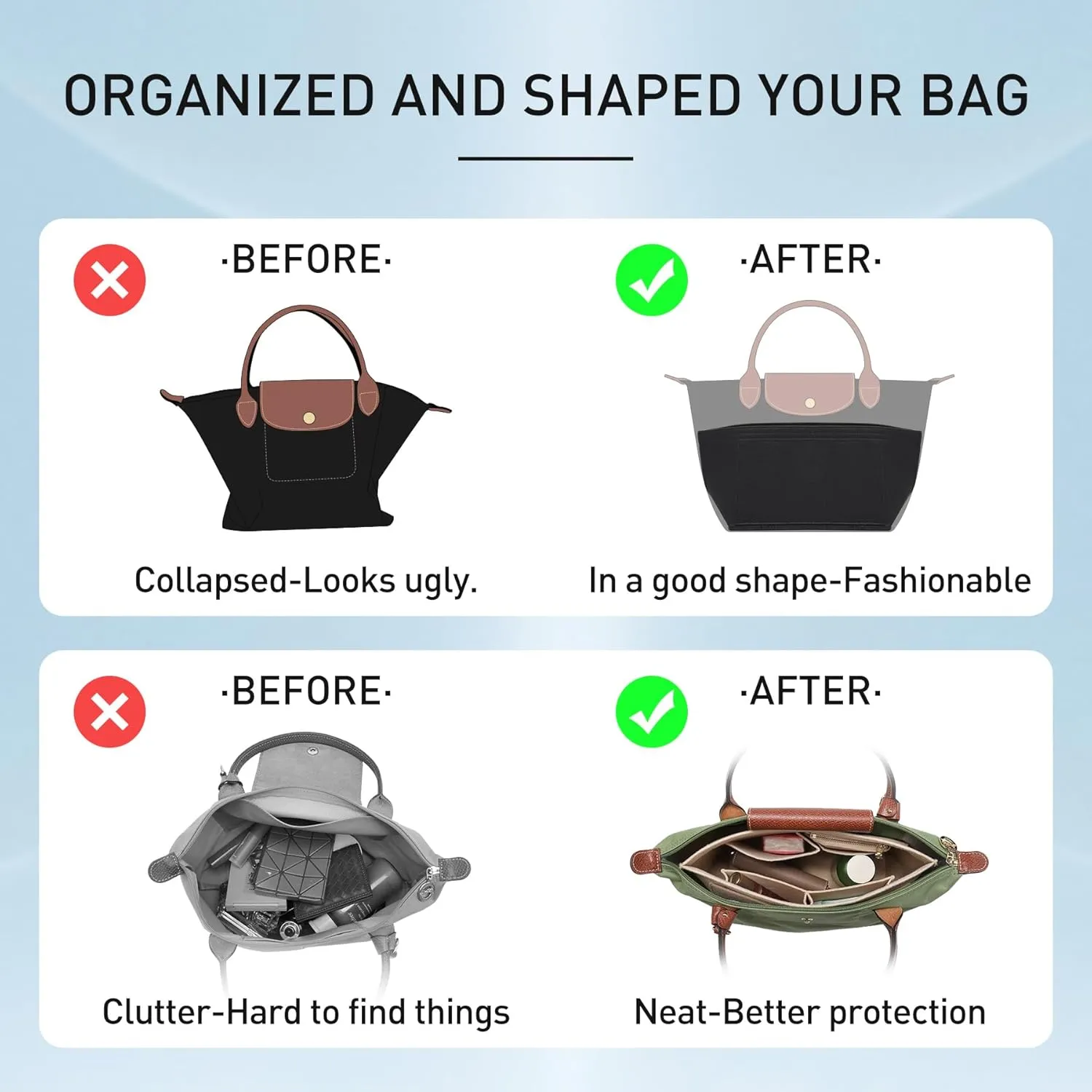Doxo Longchamp Purse Organizer Insert Bag Compatible withle pliage Large Tote Handbags (L,Blue Nuit)
