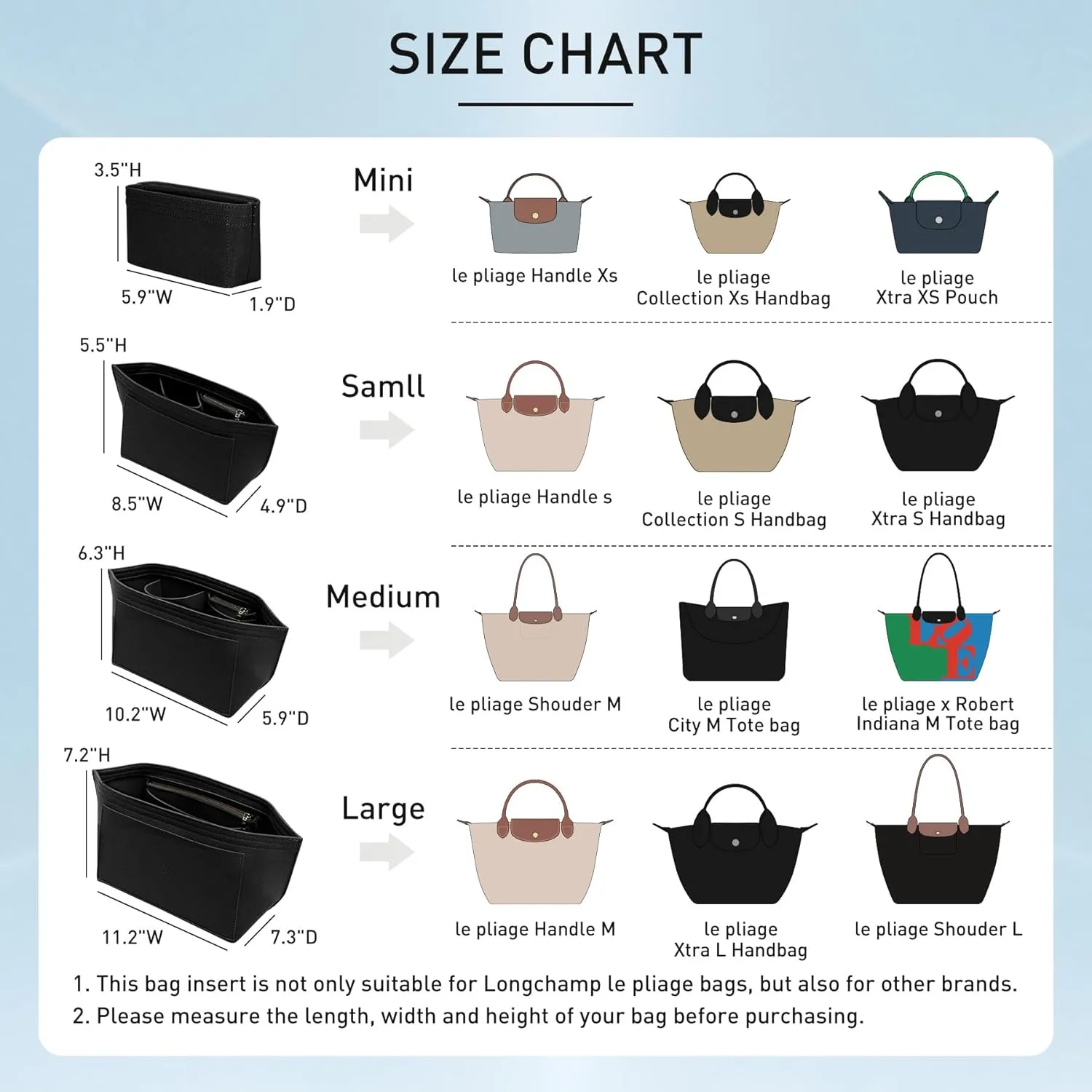 Doxo Longchamp Purse Organizer Insert Bag Compatible withle pliage Large Tote Handbags (L,Blue Nuit)