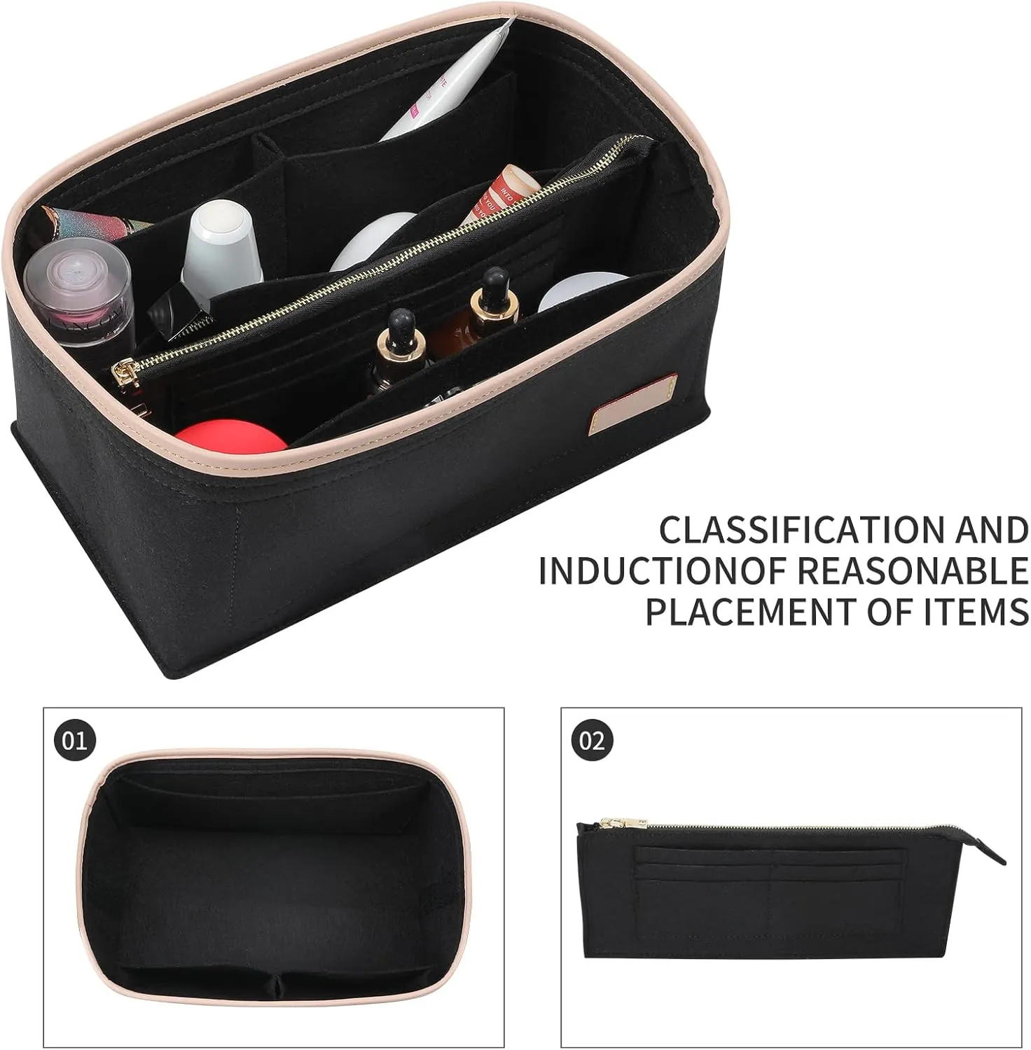Doxo Purse Organizer Insert for Handbags & Base Shaper 2pc Set, Compatible with Speedy 25 Bag Organizer, Lepliage S,Nererfull,ONTHEGO,Carryall,Graceful,Noe,Book Tote Bag and More(M-Black)