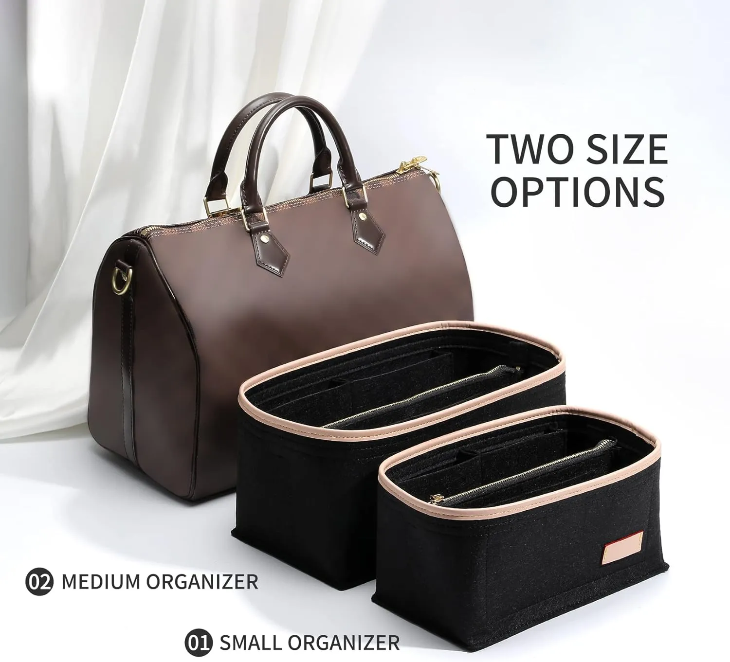Doxo Purse Organizer Insert for Handbags & Base Shaper 2pc Set, Compatible with Speedy 25 Bag Organizer, Lepliage S,Nererfull,ONTHEGO,Carryall,Graceful,Noe,Book Tote Bag and More(M-Black)