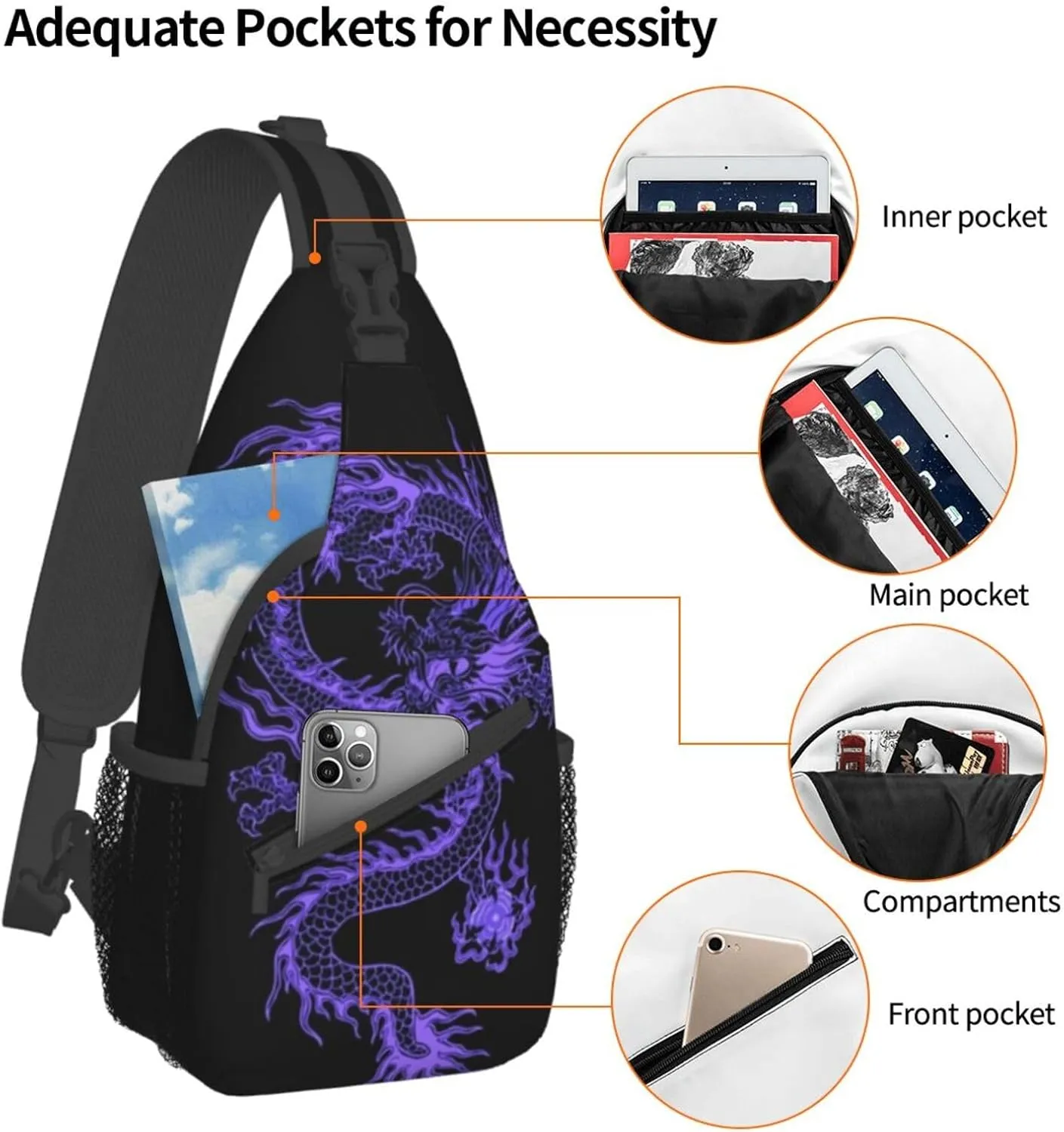 Dragon Pattern Sling Backpack Crossbody Sling Bag for Women Men Multipurpose Travel Hiking Chest Bag Daypack