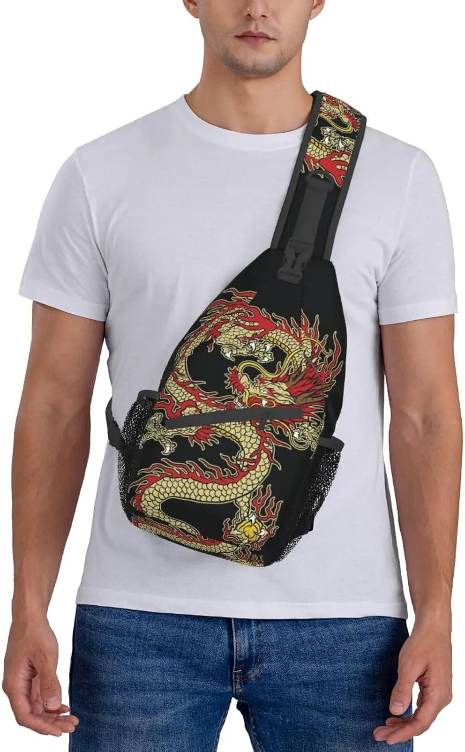 Dragon Pattern Sling Backpack Crossbody Sling Bag for Women Men Multipurpose Travel Hiking Chest Bag Daypack