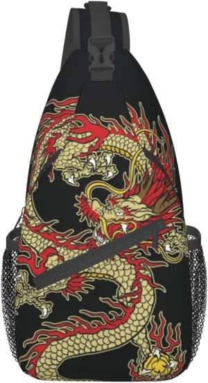 Dragon Pattern Sling Backpack Crossbody Sling Bag for Women Men Multipurpose Travel Hiking Chest Bag Daypack