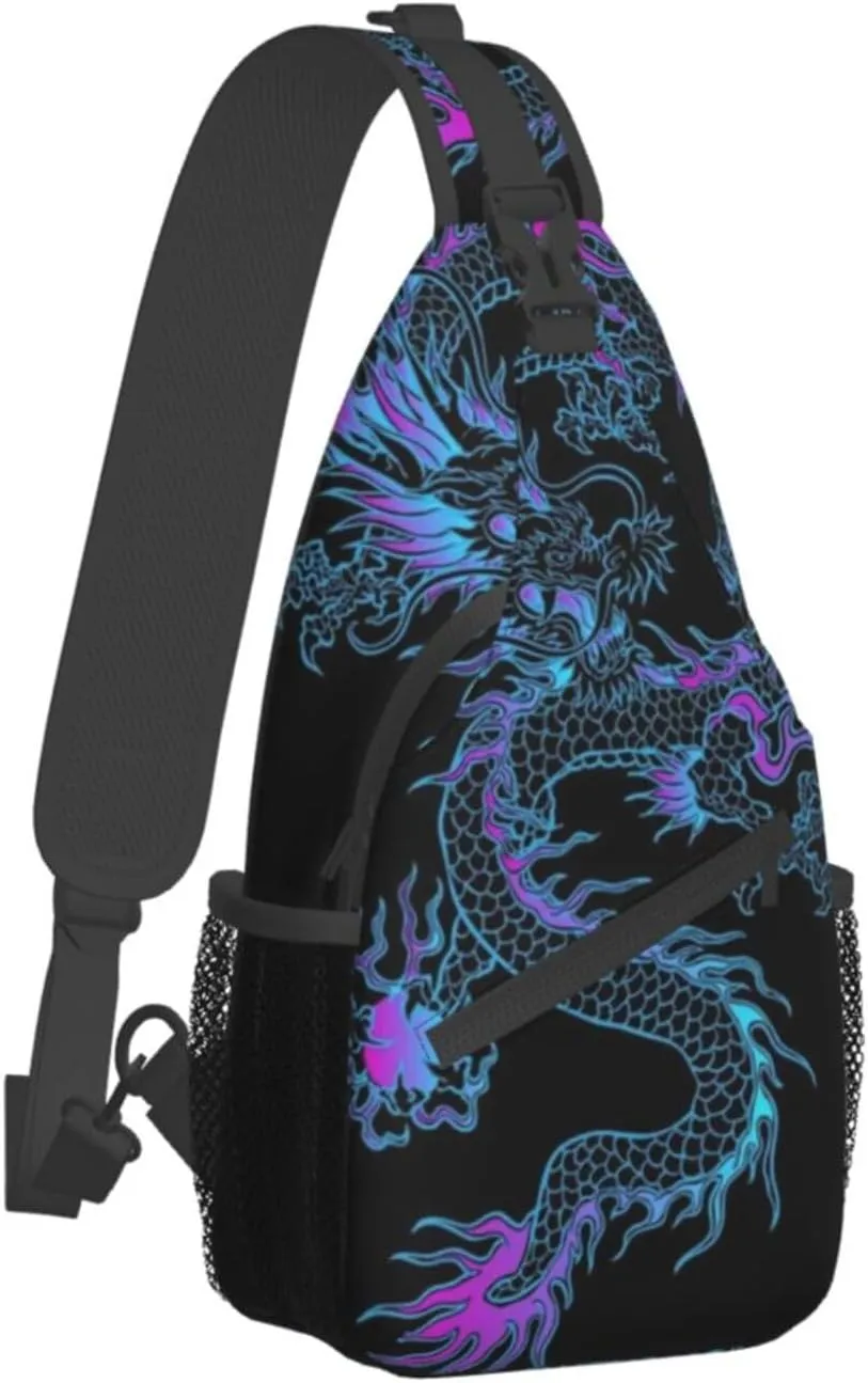 Dragon Pattern Sling Backpack Crossbody Sling Bag for Women Men Multipurpose Travel Hiking Chest Bag Daypack
