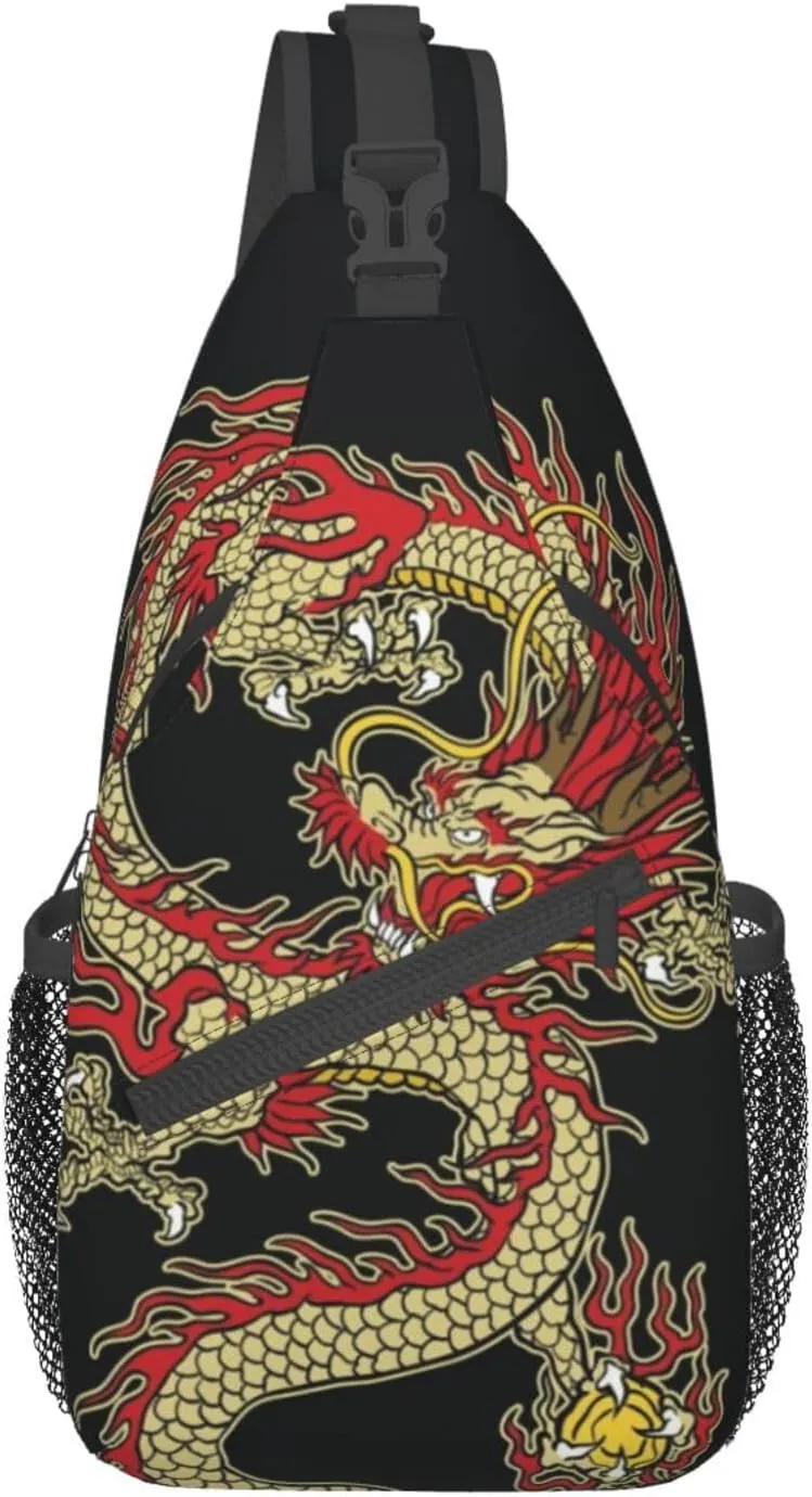 Dragon Pattern Sling Backpack Crossbody Sling Bag for Women Men Multipurpose Travel Hiking Chest Bag Daypack
