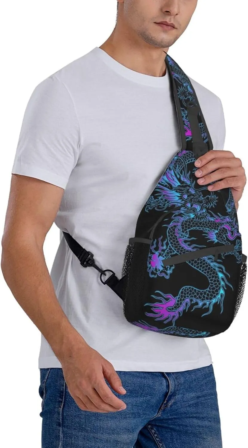 Dragon Pattern Sling Backpack Crossbody Sling Bag for Women Men Multipurpose Travel Hiking Chest Bag Daypack