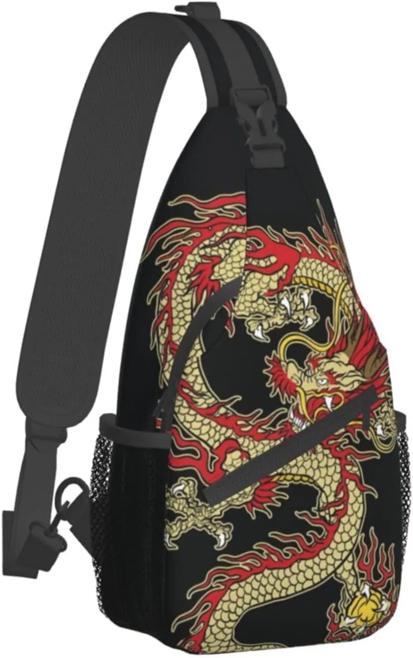 Dragon Pattern Sling Backpack Crossbody Sling Bag for Women Men Multipurpose Travel Hiking Chest Bag Daypack